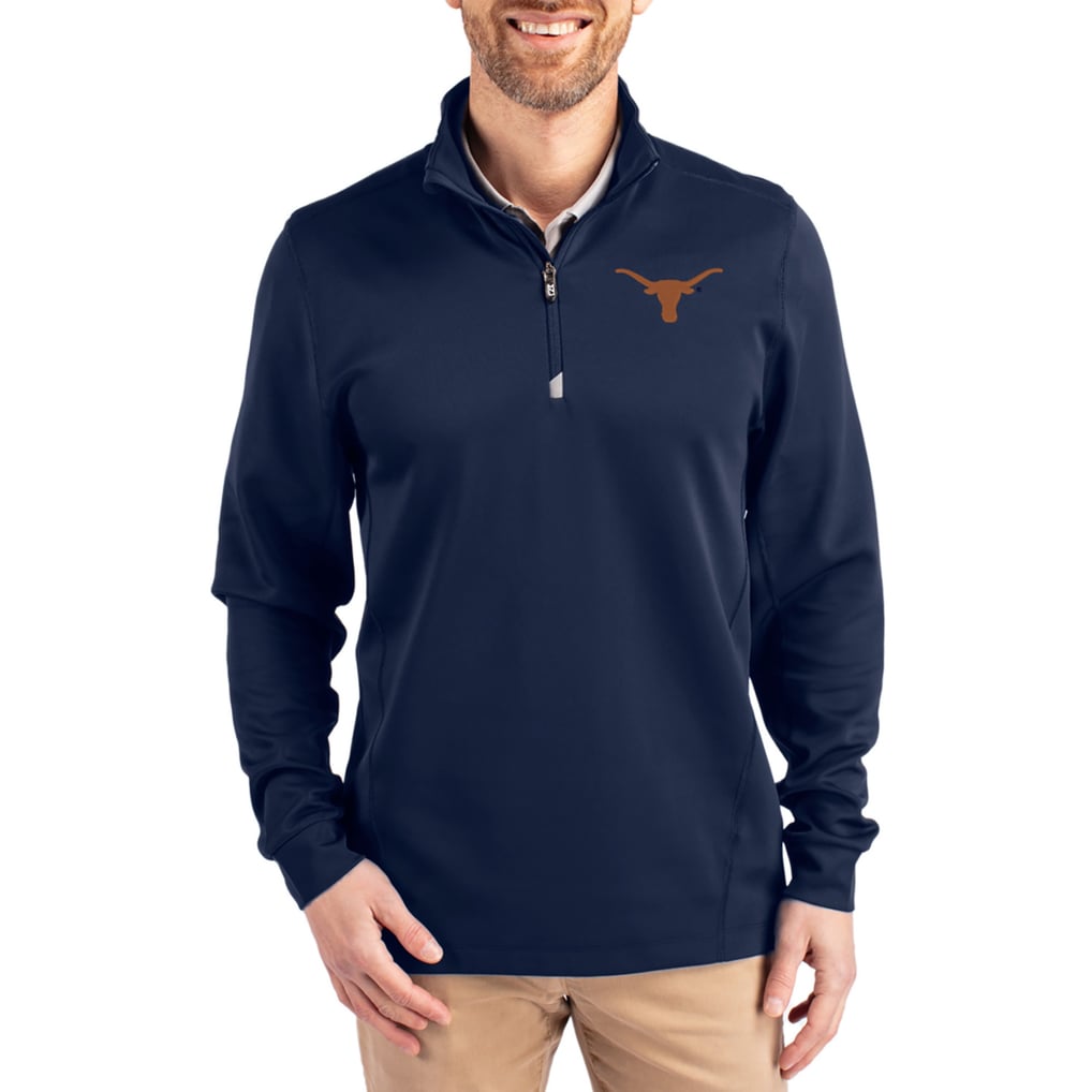  Texas Longhorns Cutter & Buck DryTec Traverse Stretch Eco Tri-Blend Quarter-Zip Pullover - Navy